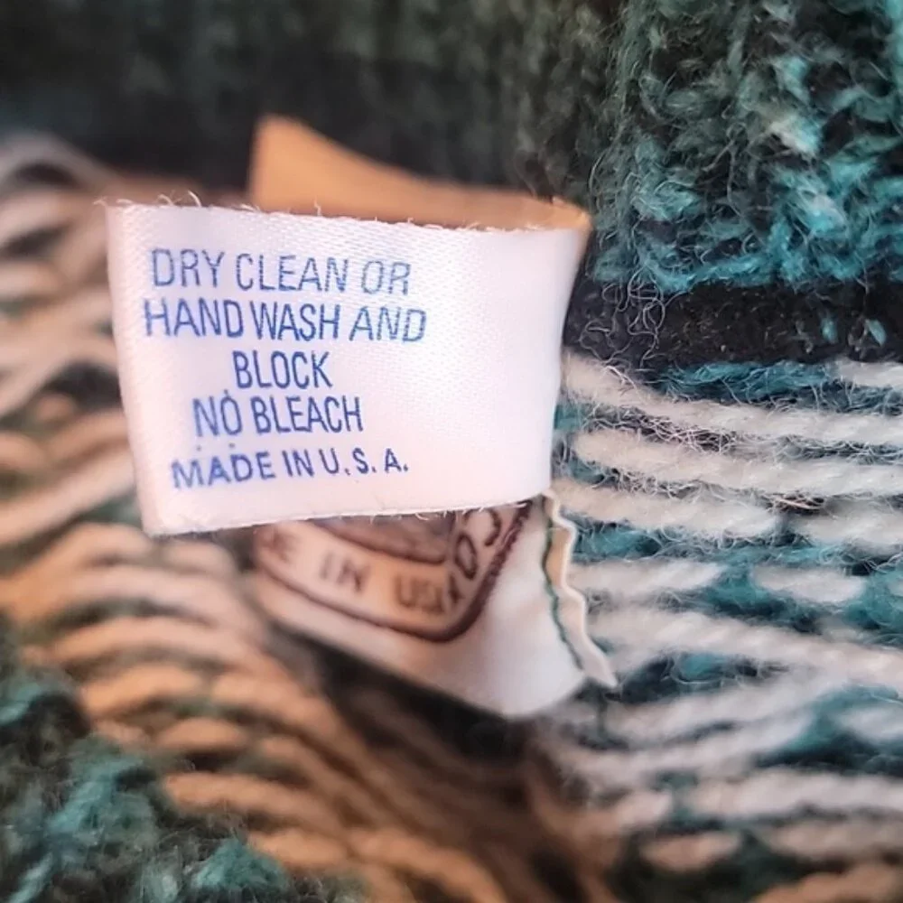 ENVIROMENTAL‎ CLOTHING CO. VTG Green White Wool Blend Boho Crewneck Sweater L
